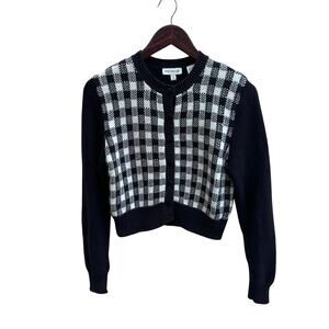 Ann Taylor Black and White Gingham Cropped Cardigan